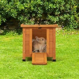 Modern Wooden Rabbit Cat Dog Hutch, Indoor/Outdoor Retreat House with Openable Roof for Small Pets, Weatherproof, Bright Orange