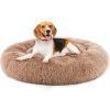 Anti-Slip Round Fluffy Plush Faux Fur Dog Bed, large Brown