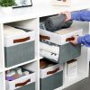 Storage Boxes with Clear Window Fabric Storage Cubes 15 x 11 Inch 4 Pack Foldable Closet Organizer with 3 Handles Large Foldable Basket for Organizing