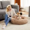 Anti-Slip Round Fluffy Plush Faux Fur Dog Bed, Small Brown