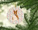 NEW Merry Christmas Bull Terrier Red White Ceramic Ornament Christmas Tree Hanging Decorations for Home Christmas Holiday, Party, Gift, 3 in