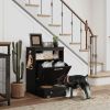 PawHut Pet Feeder Station Storage Cabinet, Dog Food Storage Container with Dog Raised Bowls, Watering Supplies, Black