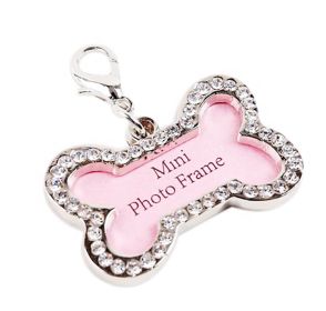 Bone Shape Rhinestone Writable Name Telephone ID Tags