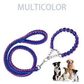 Eight-strand nylon braided dog collar leash dog chain impact blasting chain pet leash (Colour: purple and black, Specification (L * W): M)