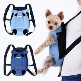 Denim Backpack Outdoor Travel Carrier Bag for Small Dogs (Color: Black, Size: XL)