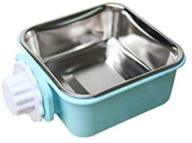 Stainless Steel Dog Crate Bowl Removable Cage Hanging W/ Bolt Holder (Color: Blue)