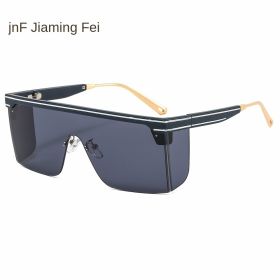one-piece rimmed personality letters Cross border sunglasses (Colour: C2 dark blue frame black grey chip)