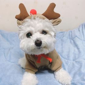 Christmas Elk Sweater Costume Drawstring Hooded Sweatshirt For Sm.& Med. Dogs (Color: Apricot, Size: S)
