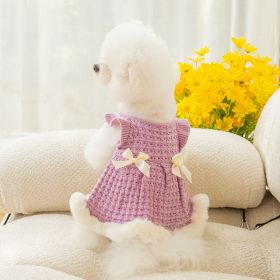 Warm & thickened dog bow sweater skirt (Colour: Purple skirt, Size: M (recommended weight 3-5 kg))