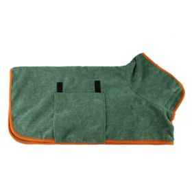 Microfiber Dog Bathrobe; Absorbent, Quick Dry (Color: Dark Green, Size: L)