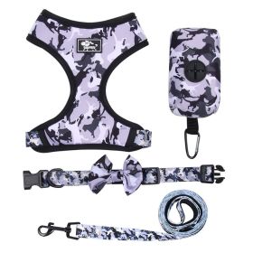 4Pcs Set Reflective No Pull Dog & Cat Harness Collar Leash With Dog Poop Bag For Small Medium Dog (Color: Grey, Size: M)