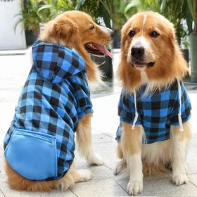 Classic Plaid Sweater Hat & Pocket (Colour: Zipper pocket coat blue black plaid, Size: XL (chest circumference 52, back length 40cm))