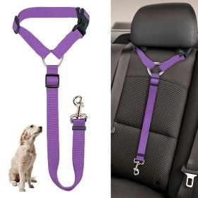 Solid Color 2 In 1 Car Seat Belt Leash Backseat Belt Adjustable For Dog (Color: SkyBlue)