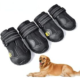 Waterproof Dog Booties w/ Reflective Anti-Slip Sole (Color: Black, Size: Size 1)