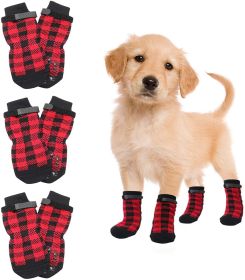 Anti-Slip Dog Socks; Waterproof for Indoor & Outdoor Wear (Colour: red, Size: M(4 packs only))
