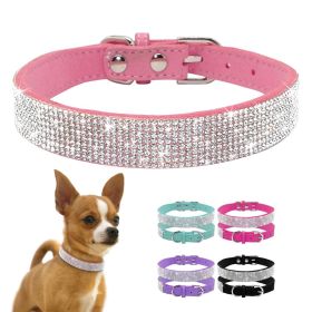 Dog Collar Crystal Glitter Rhinestone Pet Collars Zinc Alloy Buckle Collar For Small Medium Dogs Cats Chihuahua Pug Dog Collar (Color: Purple, Size: S)