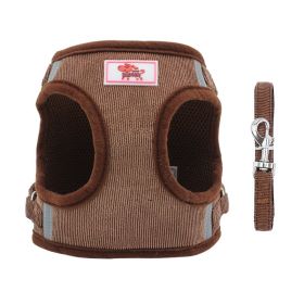 Dog leash& Harness corduroy reflective chest strap rope set (Specification (L * W): XL, Colour: Coffee)