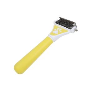 Double Sided Open Knot Dematting Tool Deshedding Dog Brush (Color: Yellow)