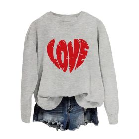 Shirts for Women, Funny Love Heart Print Sweatshirts (Color: gray, Size: 2XL)
