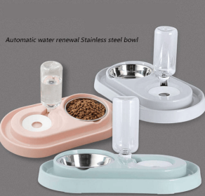 Stainless Steel Pet Bowls w/ Automatic Water Bottle (Color: Blue)