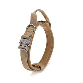 Tactical Military Dog Collar Heavy Duty Metal Buckle (Color: Khaki, Size: M)
