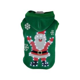 Pet Life LED Lighting Hands-Up-Santa Hooded Sweater Pet Costume (Size: Large)