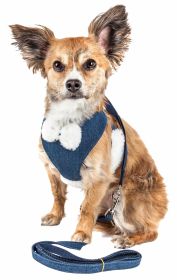 2-In-1 Mesh Reversed Adjustable Dog Harness-Leash W/ Pom-Pom Bowtie (Size: Medium)