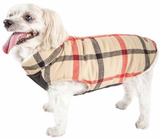 'Allegiance' Classical Plaided Insulated Dog Jacket (Color: Khaki, Size: X-Small)