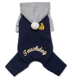 Touchdog Fashion Designer Full Body Quilted Dog Hooded Sweater (Color: Navy/Grey, Size: Small)