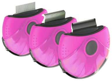Triple Rotating Rake Deshedder & Dematting Comb (Color: pink)