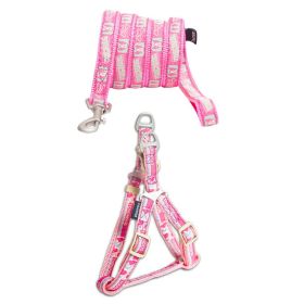'Faded-Barker' Adjustable Dog Harness & Leash (Color: pink, Size: Large)