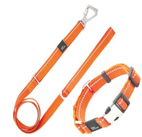 Reflective 2-in-1 Durable Martingale Training Dog Leash & Collar (Color: Orange, Size: Large)