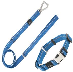Reflective 2-in-1 Durable Martingale Training Dog Leash & Collar (Color: Blue, Size: Medium)
