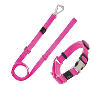 Reflective 2-in-1 Durable Martingale Training Dog Leash & Collar (Color: pink, Size: Medium)