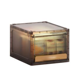 16.5L Stackable Bin Drawer Two Ways Opening Storage Box (Color: Brown)