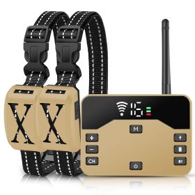Wireless Electric Dog Fence Containment System Electric Training Collar (Color: gold, Type: Fence with 2 Collar)