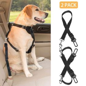 2Pcs Dog Seat Belt Leash Adjustable Safety Leads (Color: Black)