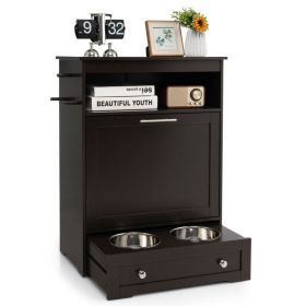 Dog Feeder Station with Stainless Steel Bowl (Color: Coffee)