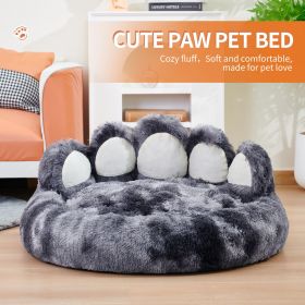 Cute Dog Bed Bear Paw Shape (Color: Tie-dye dark gray, Size: M-70cm/28inch)
