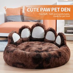 Cute Dog Bed Bear Paw Shape (Color: Tie-dye deep coffee, Size: S-60cm/24inch)