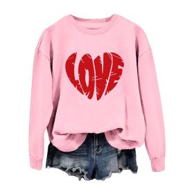 Shirts for Women, Funny Love Heart Print Sweatshirts (Color: pink, Size: L)