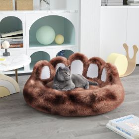 Cute Dog Bed Bear Paw Shape (Color: Tie-dye deep coffee, Size: XS-50cm/20inch)