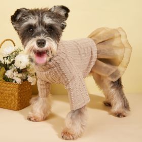 Knitted Fabric Mesh Short Skirt Dress For Small & Medium Dogs (Color: Khaki, Size: L)